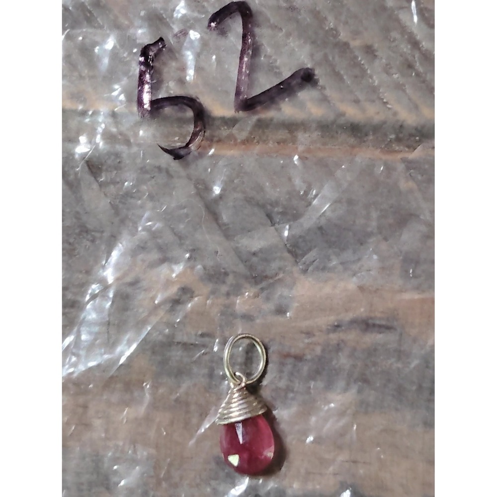 Artisan Red Glass Briolette Pendant Charm Faceted Teardrop 925 Vintage Small